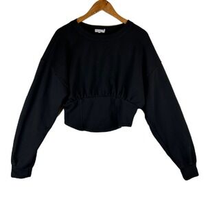 Good‎ American Black Corset Waist Cropped Sweatshirt Women Size 5